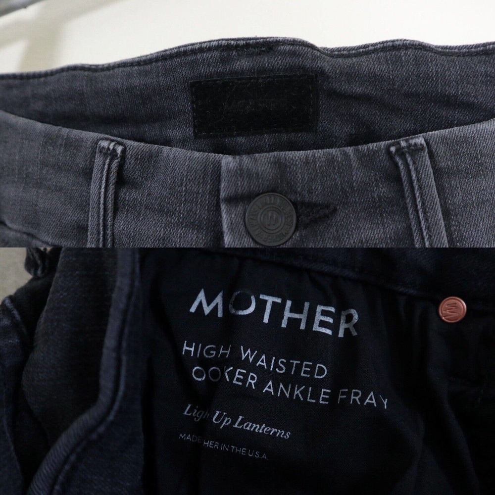 MOTHER Size 23 High Waisted Looker Ankle Fray Jeans Lighting Up Lanterns Black - Picture 4 of 11